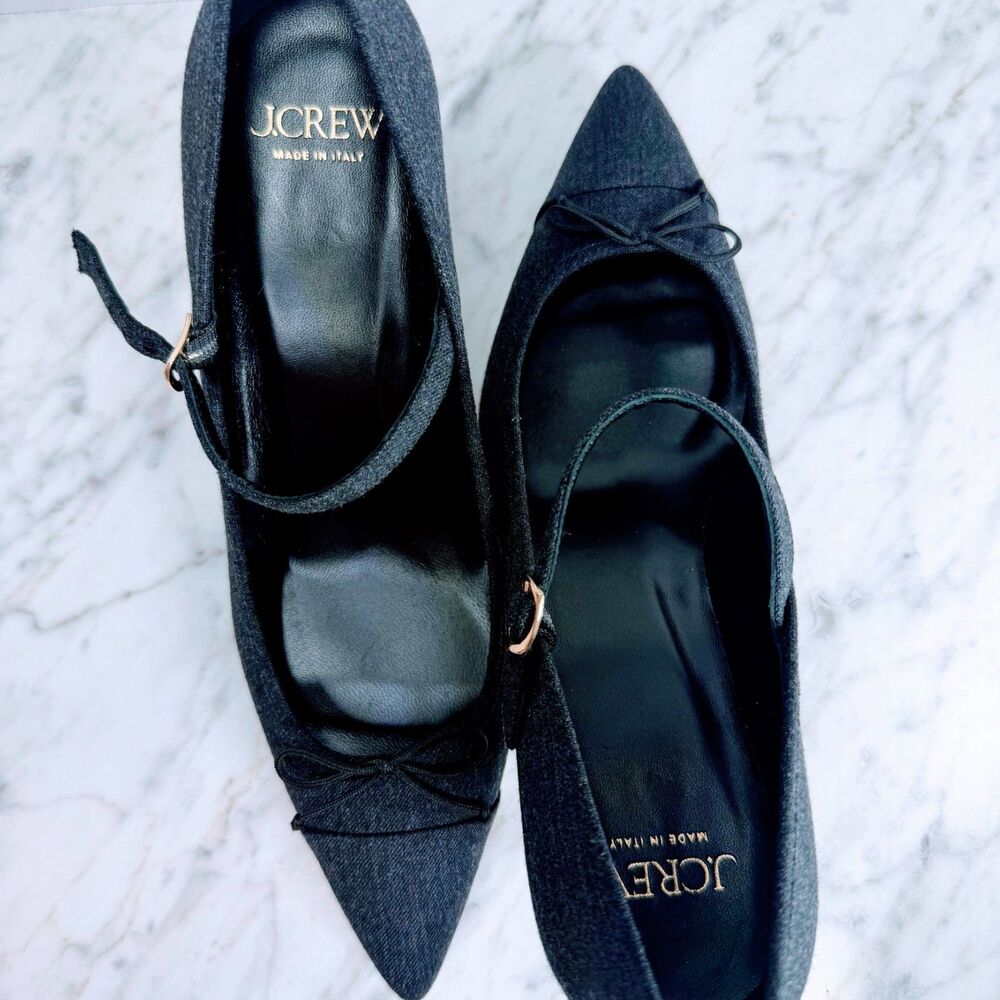 J.Crew Colette Mary Jane Pumps Denim Cap Toe Bow Kitten Size 9